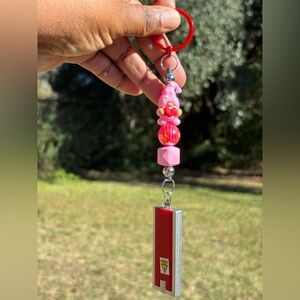 Keychain with Pink and Red  Gnome with Light